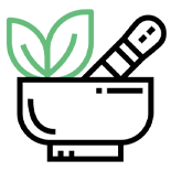 Herbal therapy icon with leaves and mortar